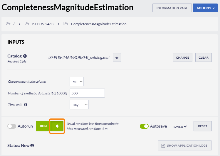 Figure 1. An application panel with the notification (bell) button marked