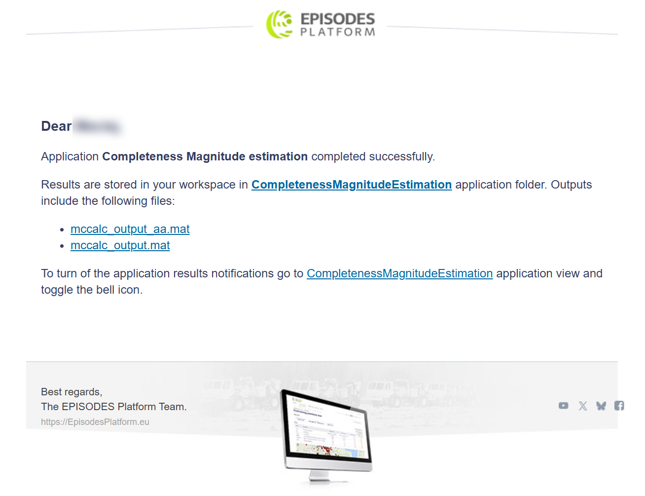 Figure 2. An example of a notification message about successfully finished application